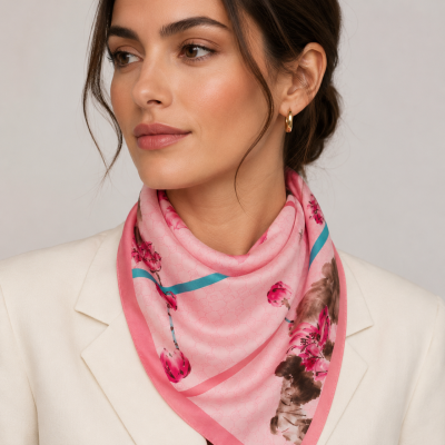 Ink Wash Lotus Silk Scarf